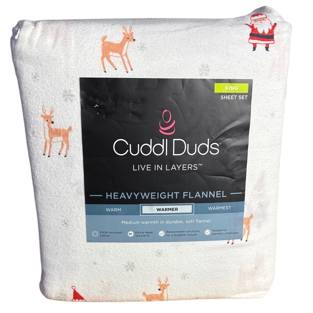 Cuddl Duds King Sheet Set Heavyweight Flannel Holiday Santa Winter Gift NEW
